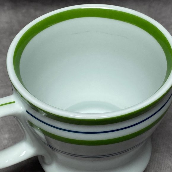 2007 Starbucks White Coffee Mug Green Band Blue Stripes Tea Cup 12oz Microwave a - Picture 6 of 11